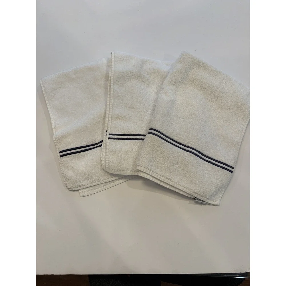 Restoration Hardware Hand Towels Set of 3 White Navy Stripe Cotton